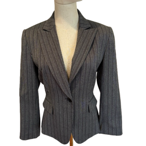 NWOT Y2K GRAY BLACK & PINK METALLIC PIN STRIPE ALEX MARIE FITTED SHORT BLAZER 6